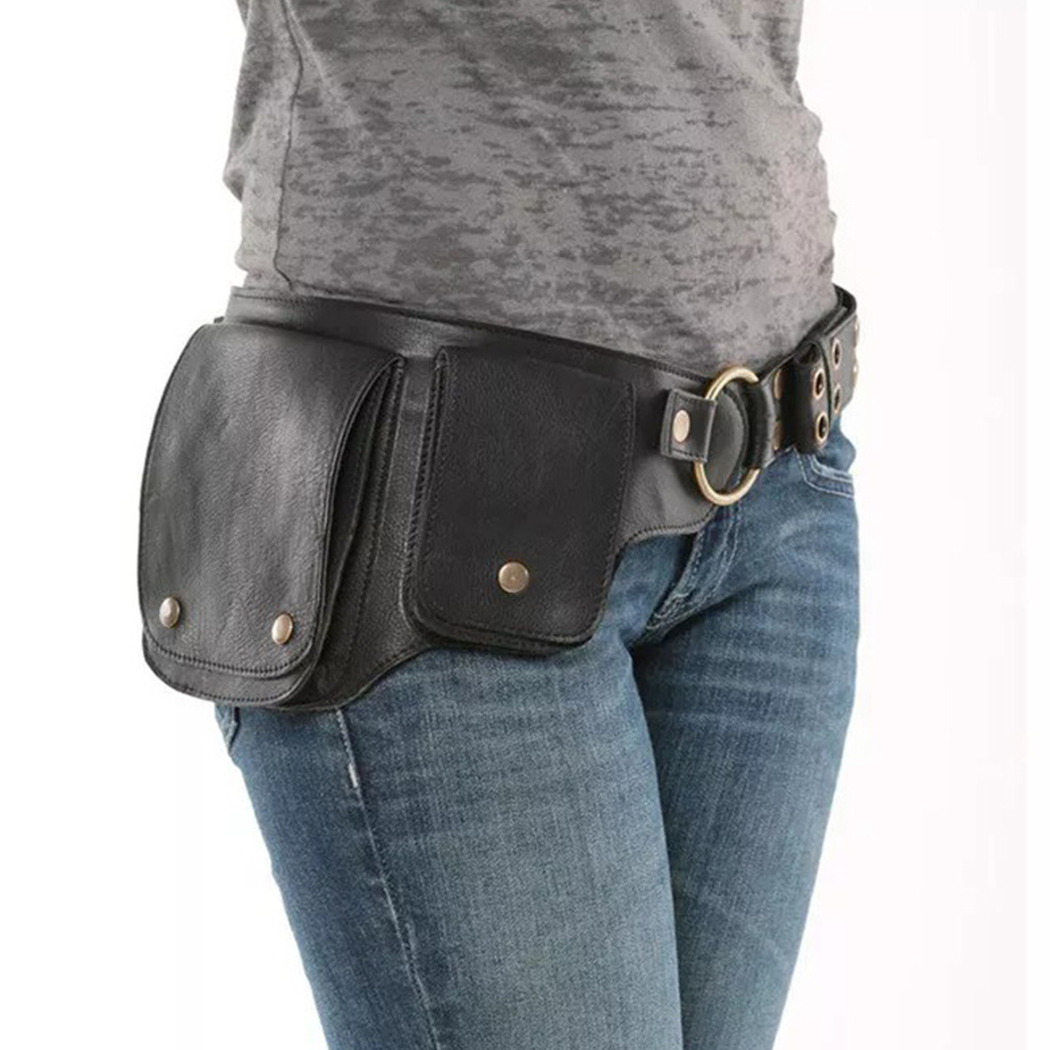 Faux leather punk style vintage waist bag 3