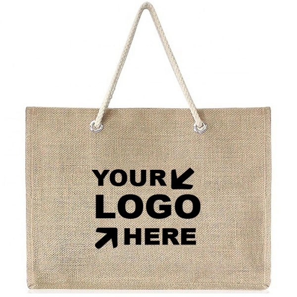 Large Natural Jute Grocery Tote Bag, custom tote bag with logo imprint 3