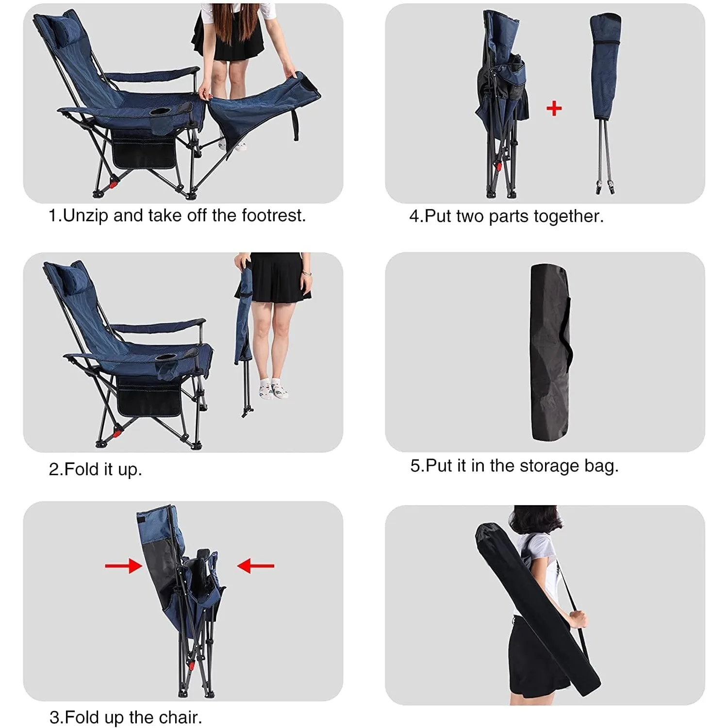 Portable Folding Camping Chair with Removable Footrest 5