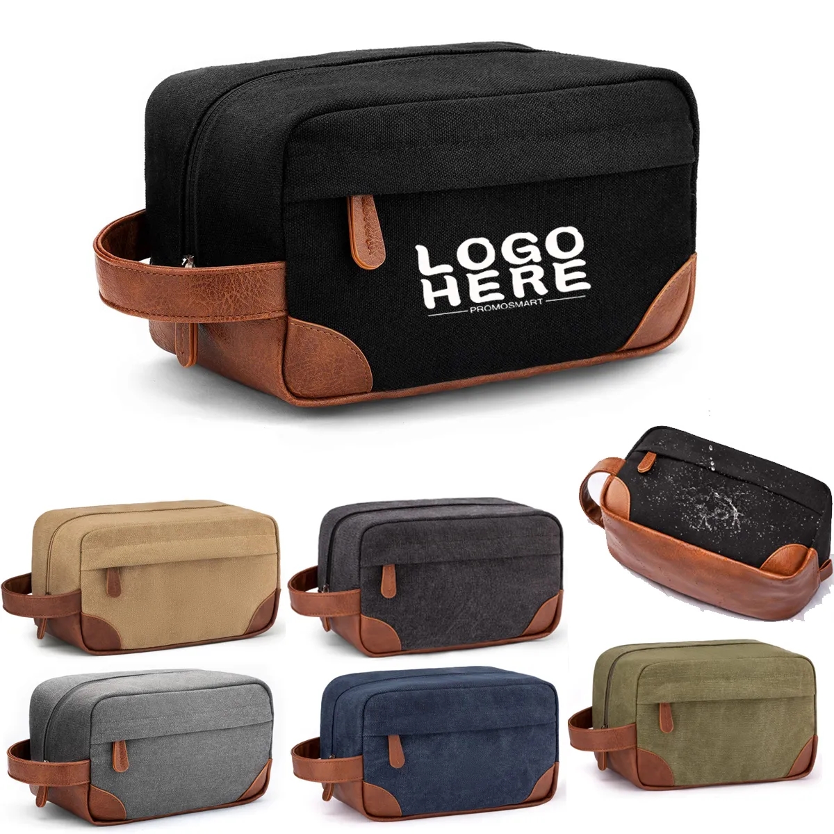Portable Canvas Toiletry Bag with PU Handle 2