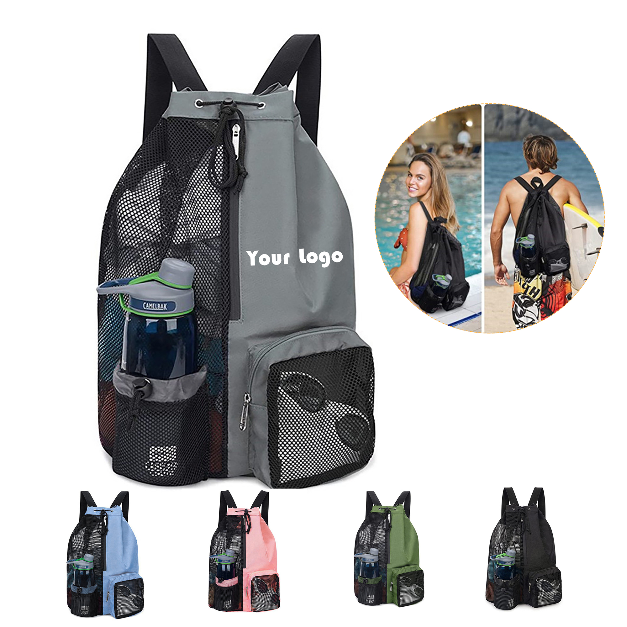 Beach Mesh Drawstring Backpack 5
