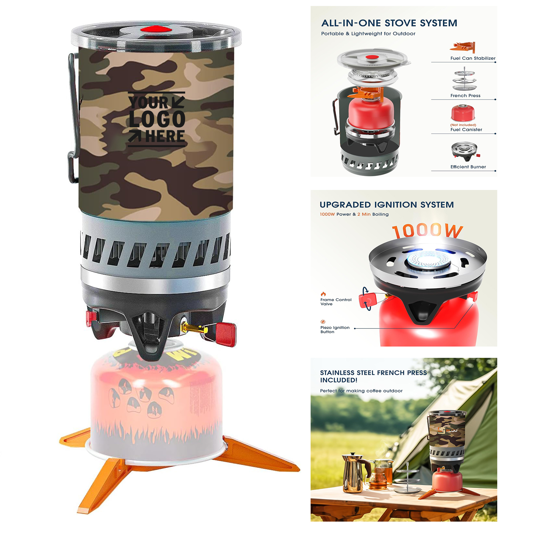 Backpacking Camping Propane Stove Outdoor Portable Gas Burner With Pot French Coffee Press 1