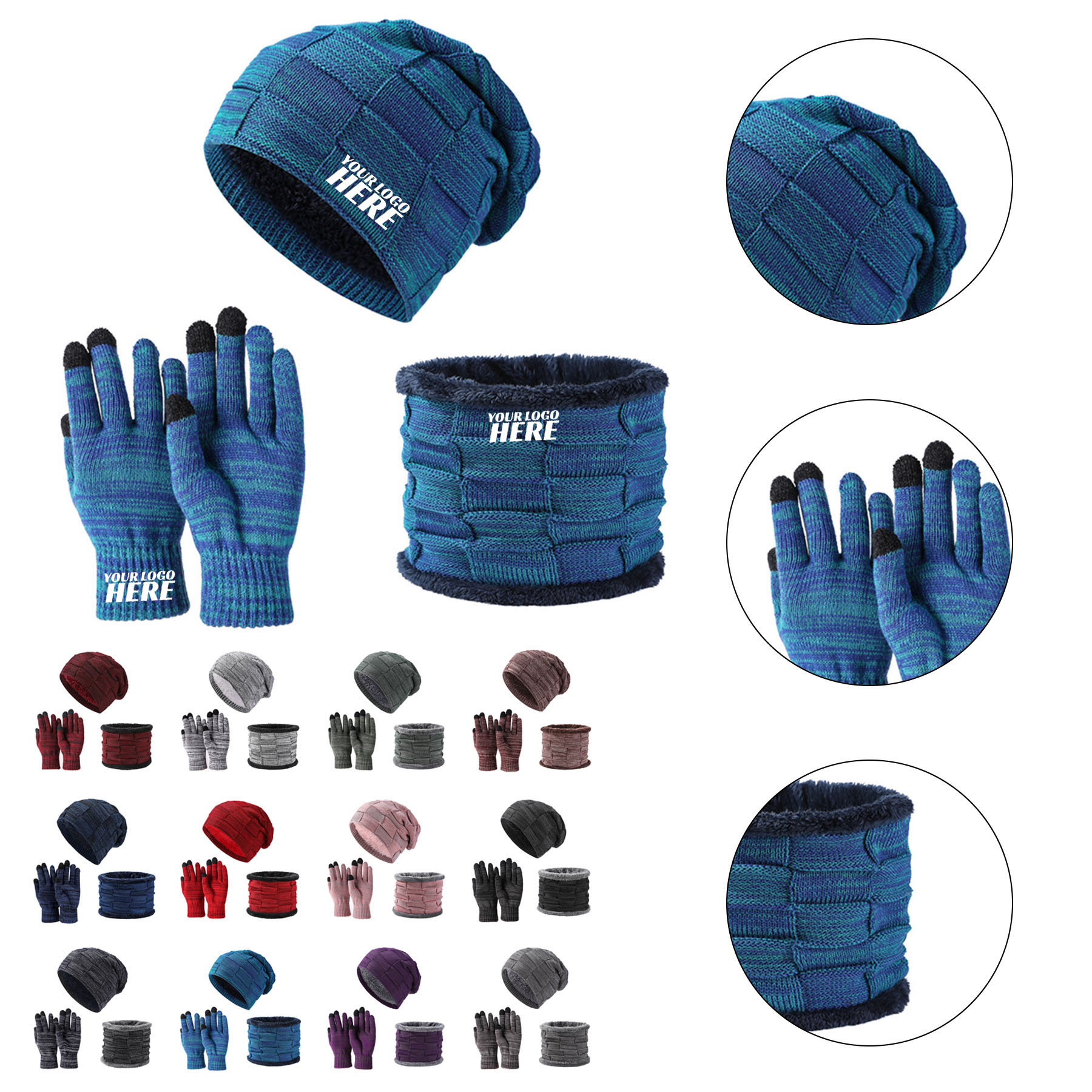Women Beanie Scarf Gloves Winter Warm Set 2