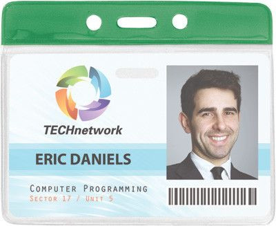 Vinyl Horizontal Top Load Badge Holder (4.10"x 3.5")(Green) 1