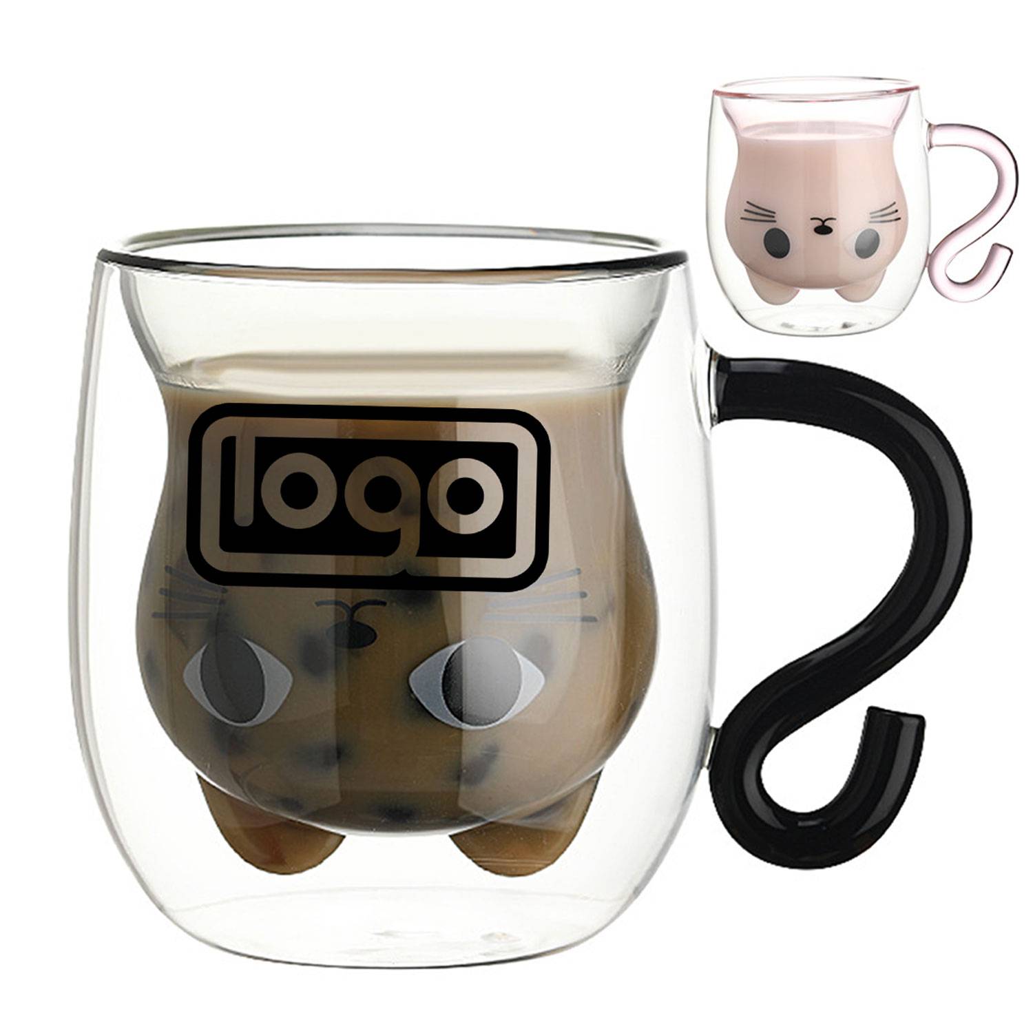 8oz Cute Cat Double Wall Glass Mug w/ Handle 2