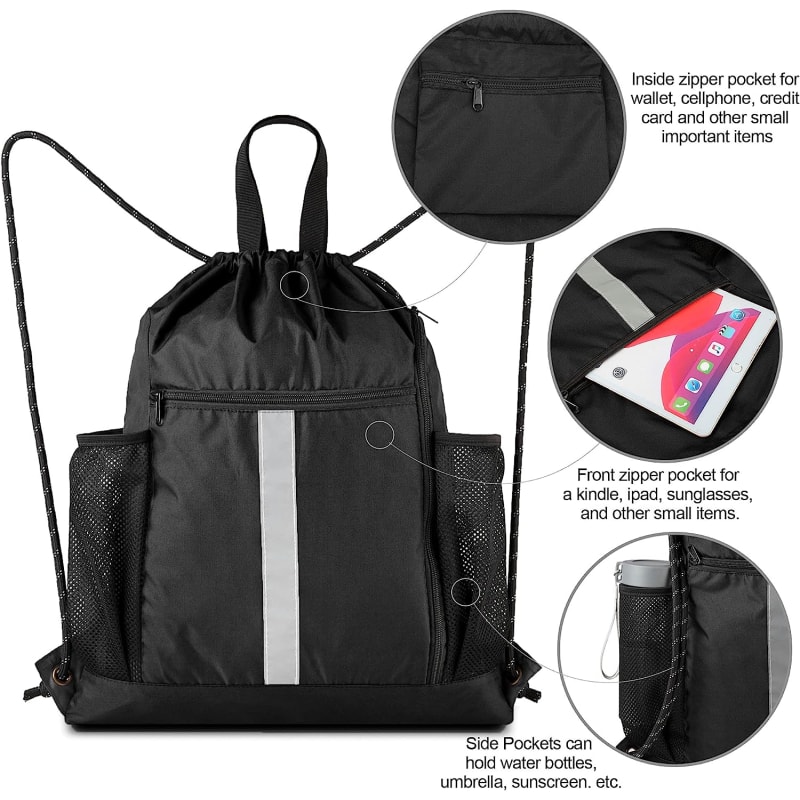 Drawstring Sports Backpack Bags With Bottle Holders 18