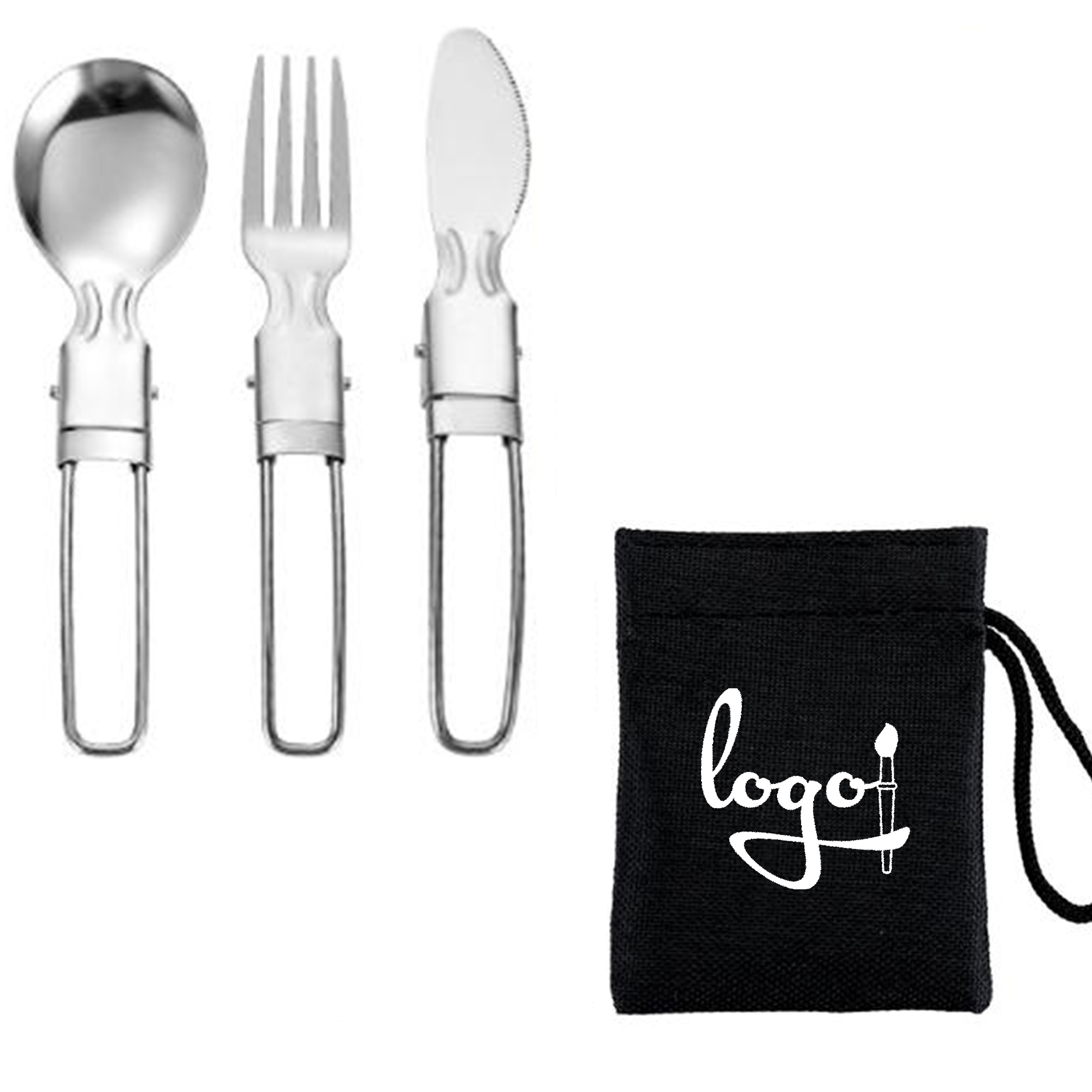 Custom Stainless Steel Foldable Cutlery Set with Travel Pouch 4