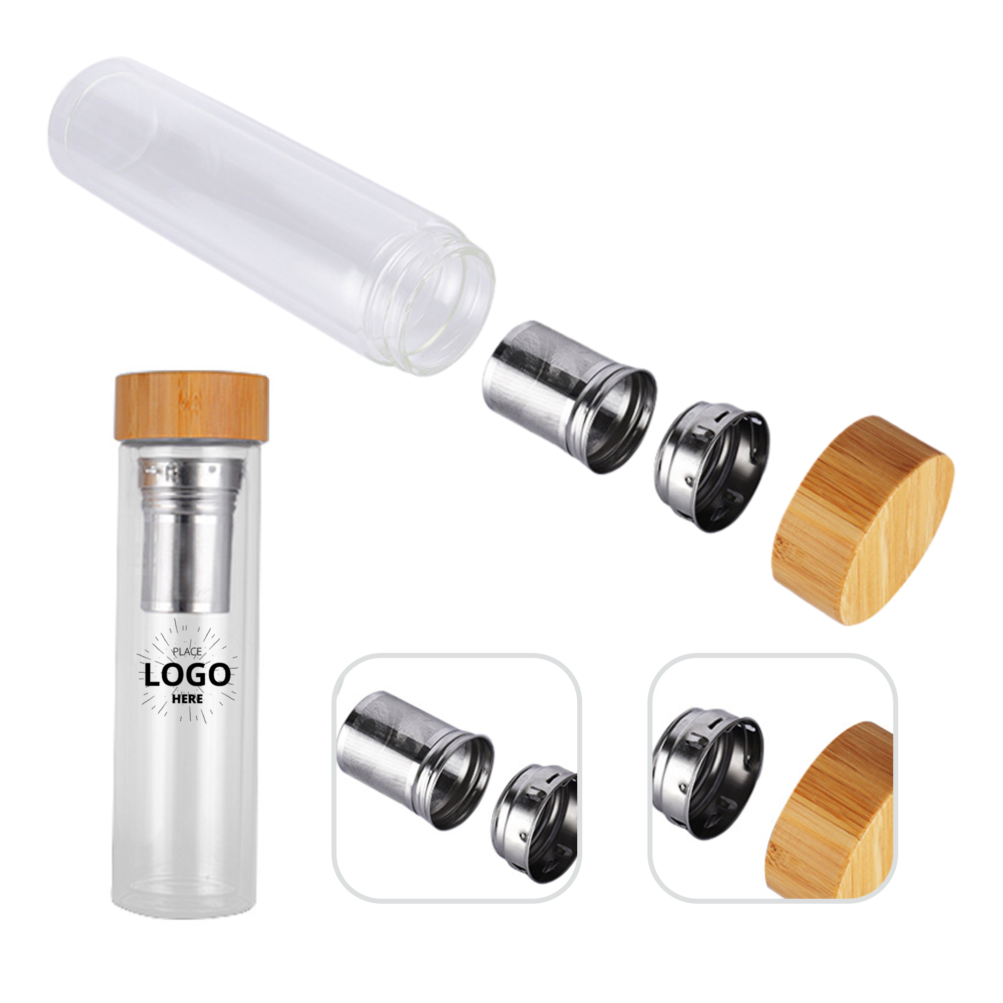 13.5 oz Glass Water Bottle With Bamboo Lid 4