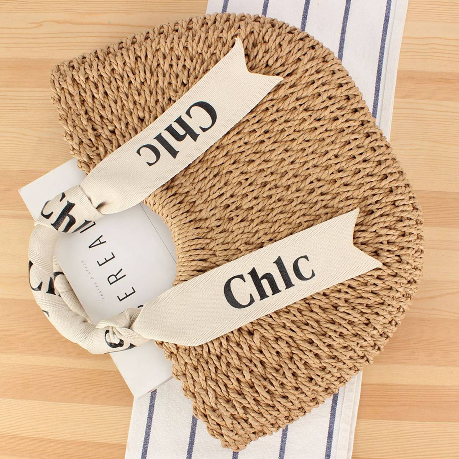 Women's Woven Handbag Crossbody W/ Ribbon 8