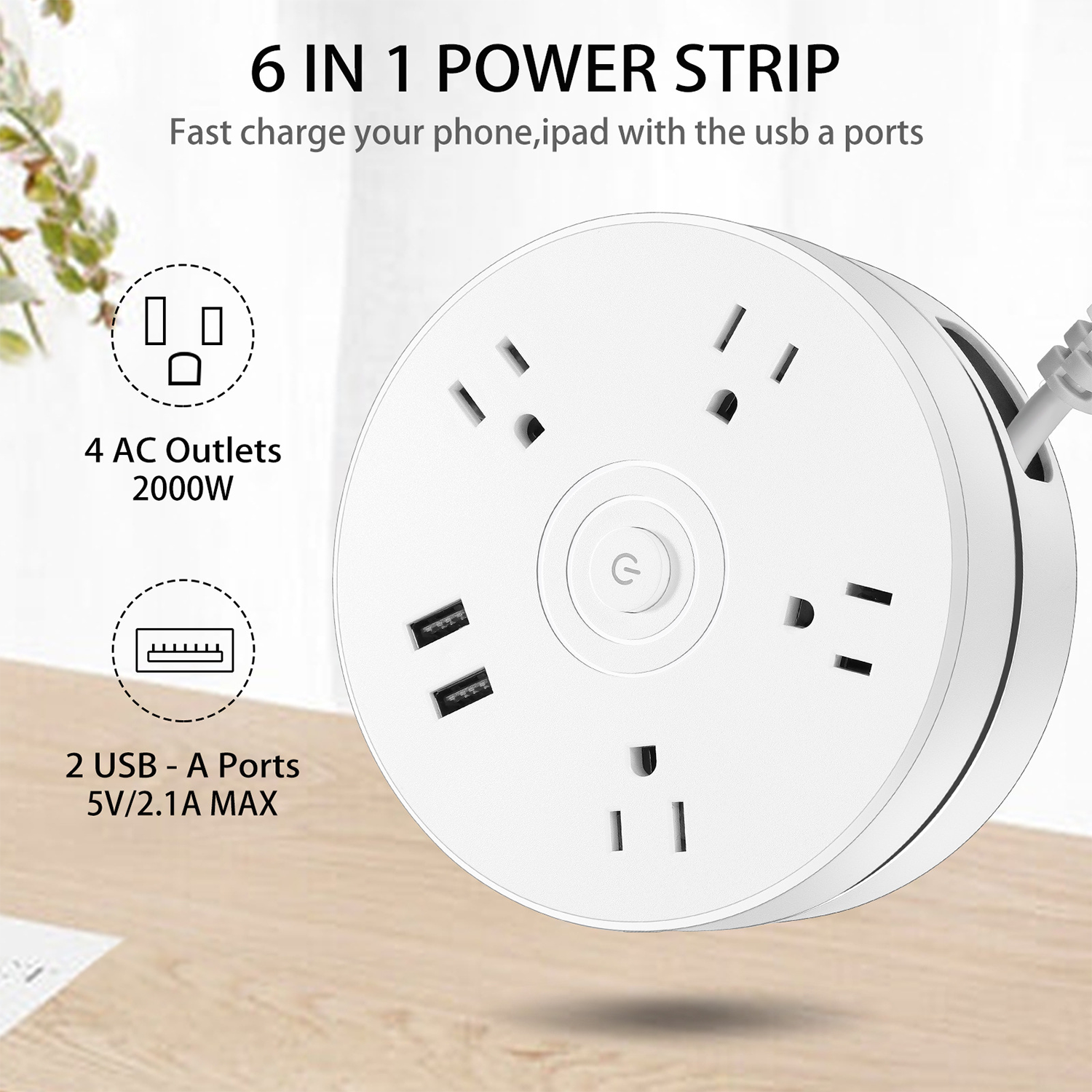 USB Port Electrical Outlet Extension USA Power Strip 7