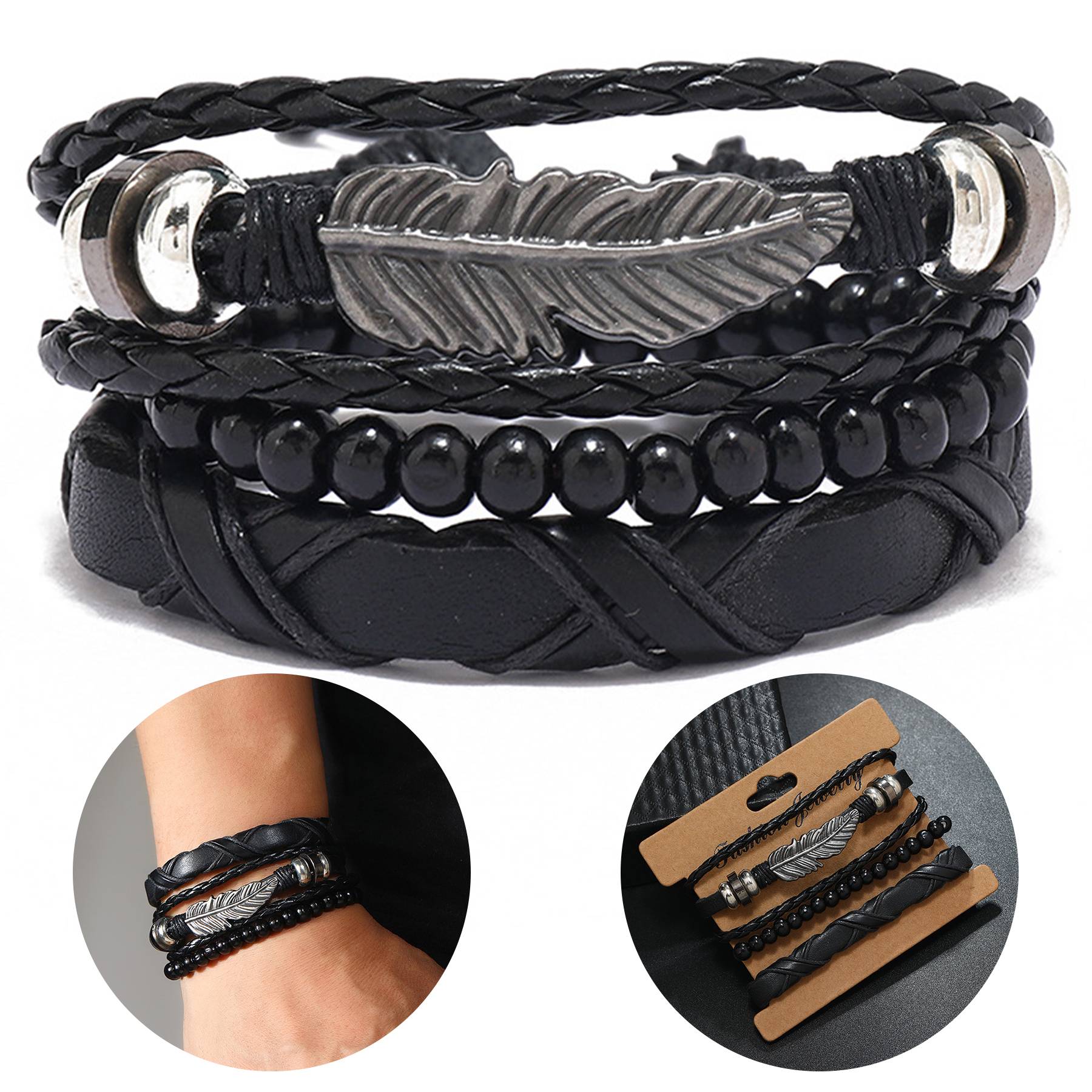 PU Simple hand-woven alloy feather bracelet 3
