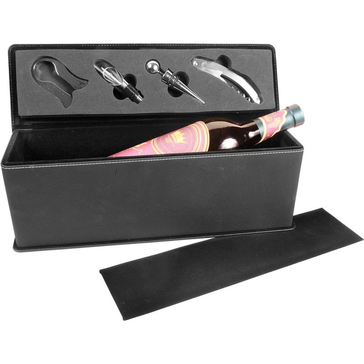 Black/Silver Leatherette Single Wine Box w/ Tools 3