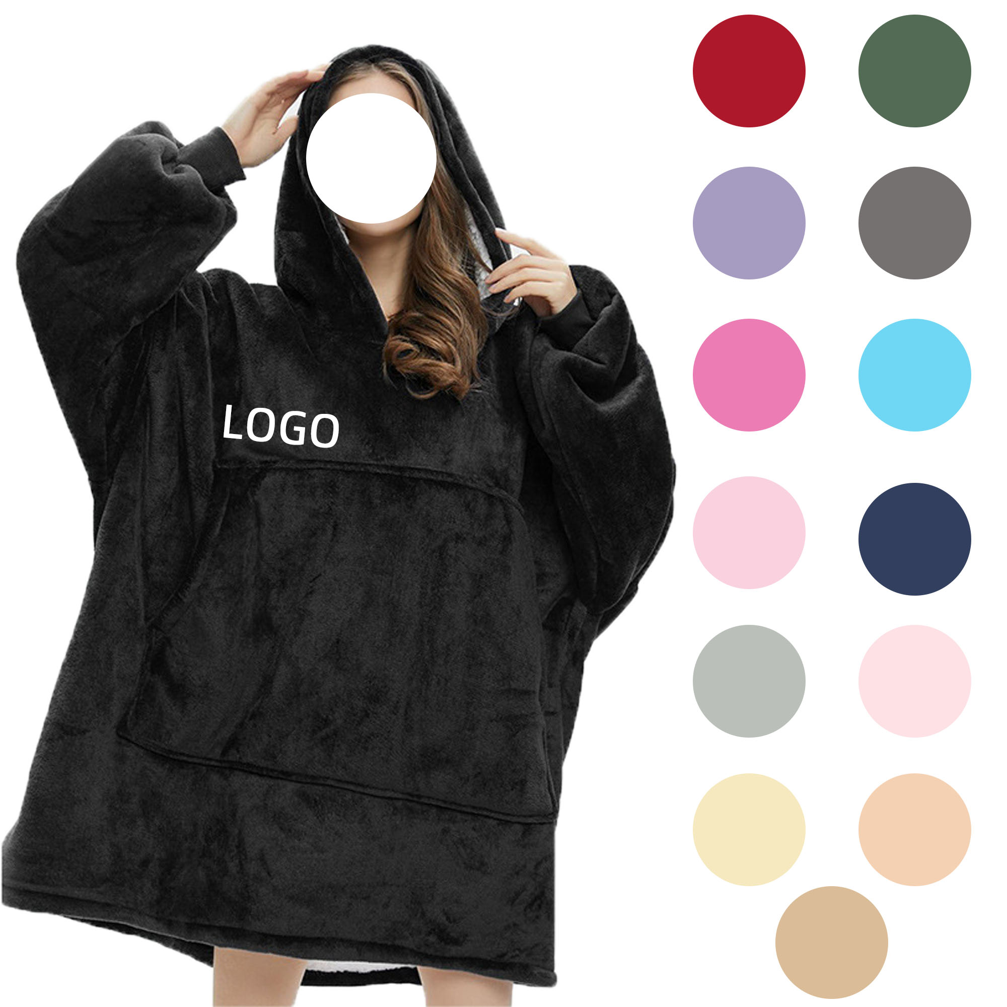 Wearable Blanket Hoodie Oversized Flannel Sweatshirt 2