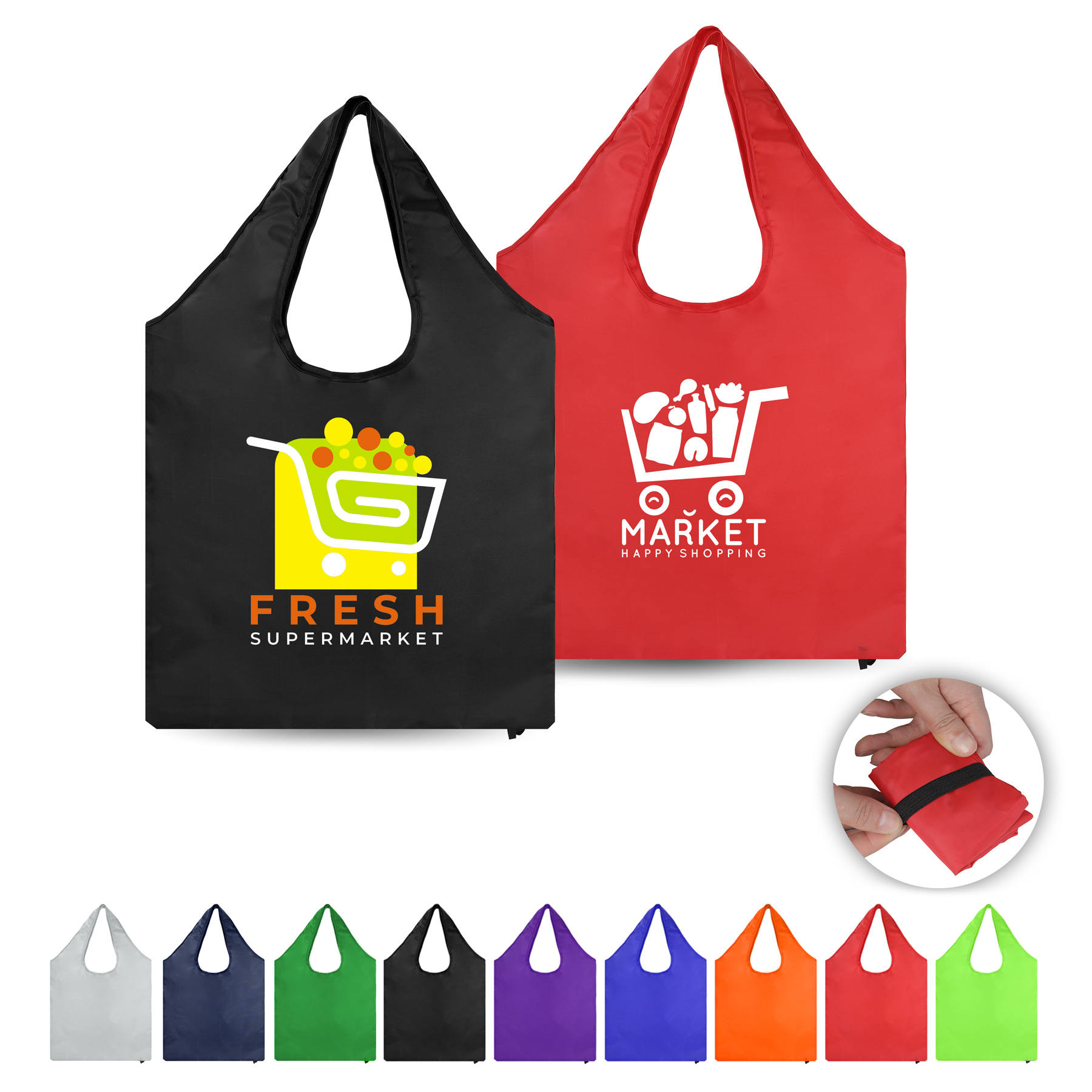 Reusable Folding Polyester Shopping Tote Bag With Elastic Strap 13