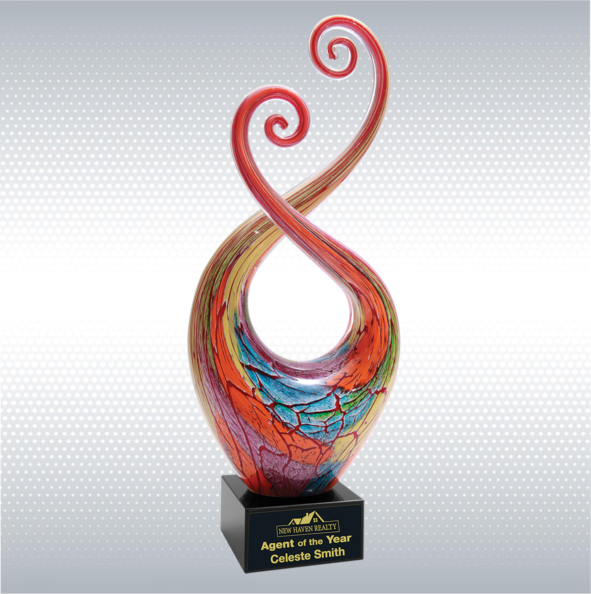 14" Multi-Color Twist Art Glass w/Black Base 2