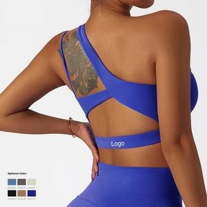 Diagonal Shoulder Yoga Sports Bra Running Fitness Tank Top 2