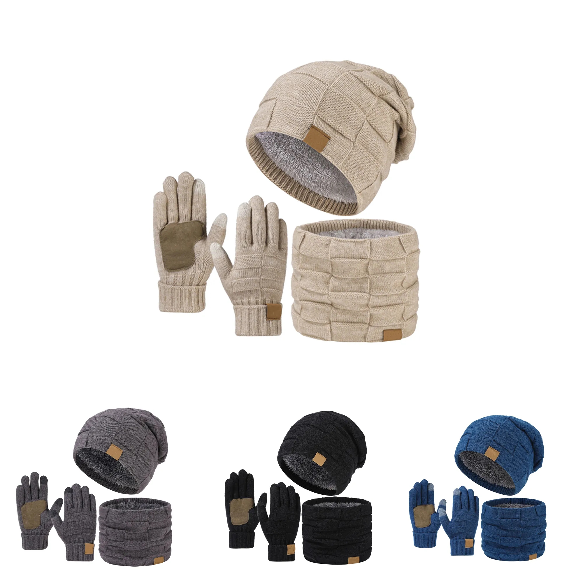 Winter Plus Velvet Hat Gloves Scarf Warm Suit Combination 1