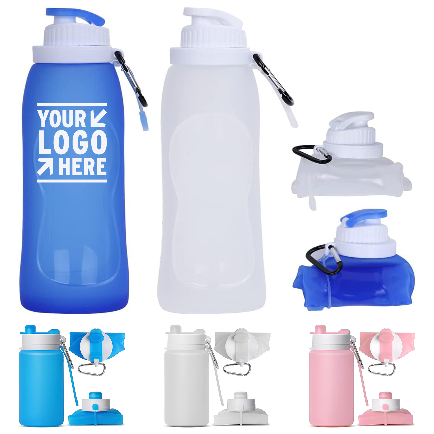 16 OzTravel Foldable Collapsible Portable Silicone Water Bottle with Clip 2