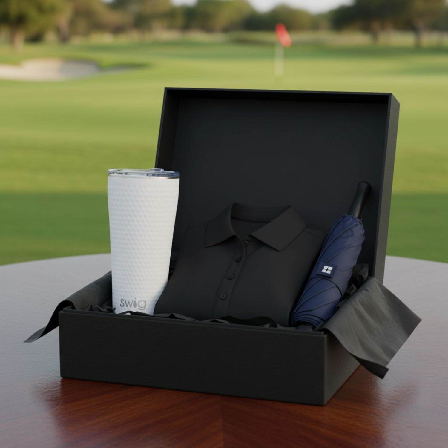 24 oz SWIG® Golf Cup SS Tumbler, Callaway® Ottoman Women's Golf Pullover & Weatherman® Umbrella Gift Set 1