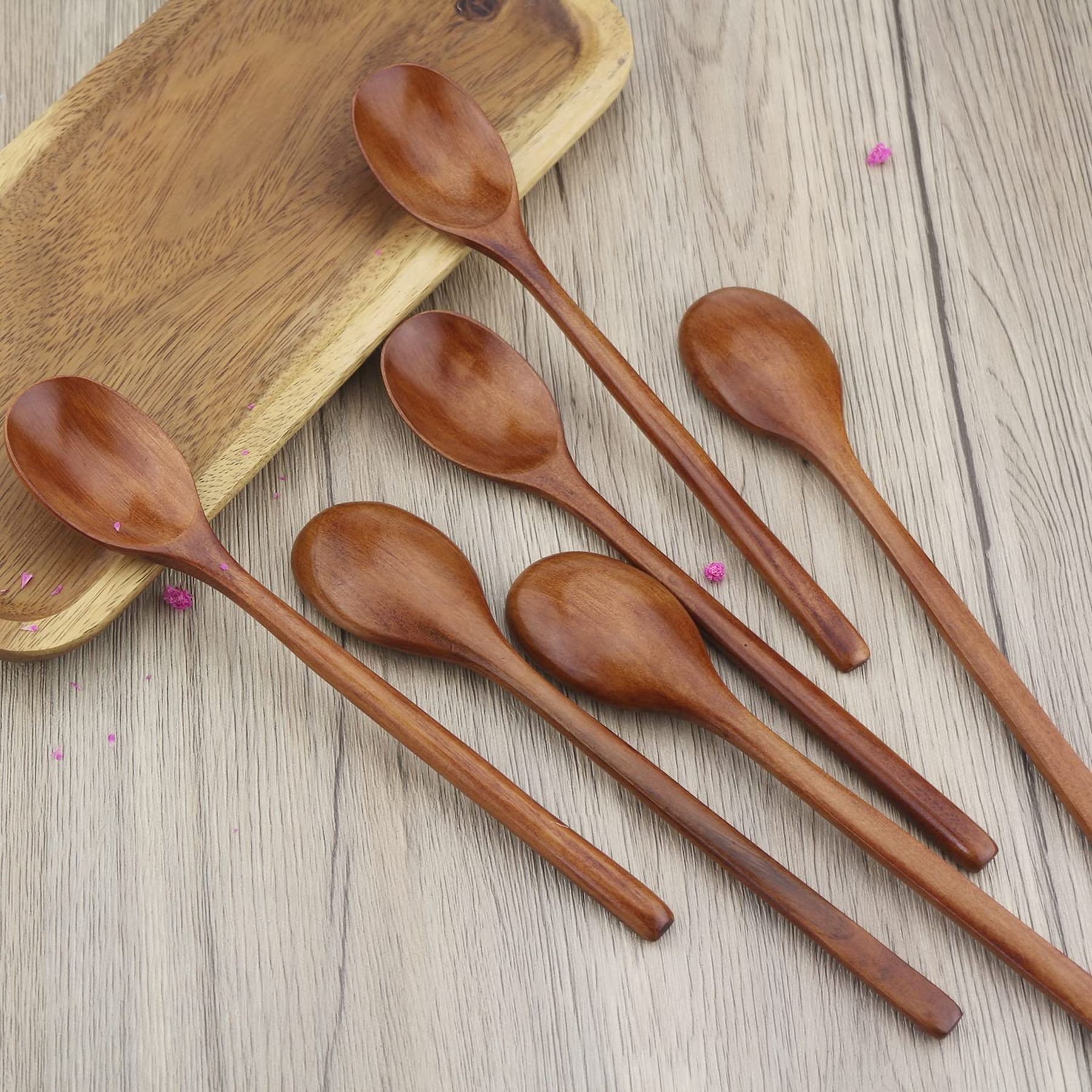 Long Handle Wood Soup Spoons For Eating Mixing Stirring 5