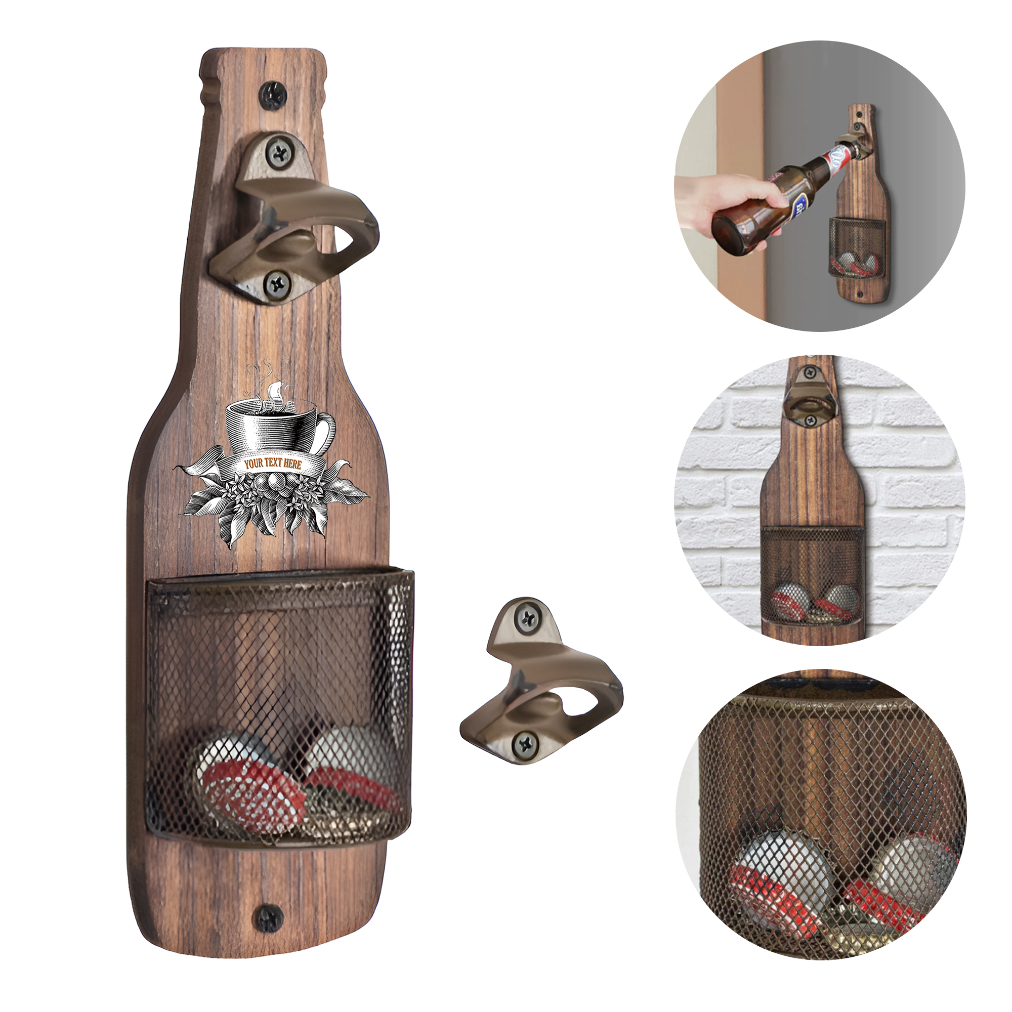 MOQ 50 Wooden Bottle Opener Wall Mount With Cap Catcher 2