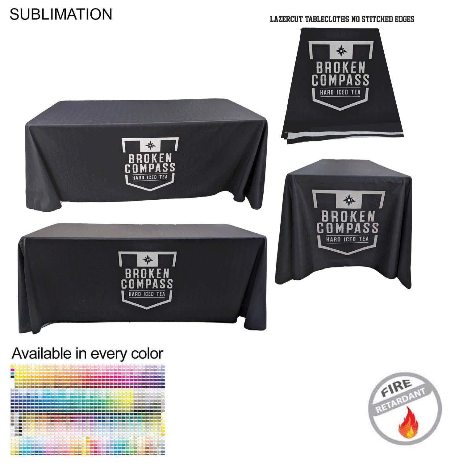 6' LazerCut 4-Sided PREMIUM Sublimated Tablecloth, Drape Style, Closed Back 6