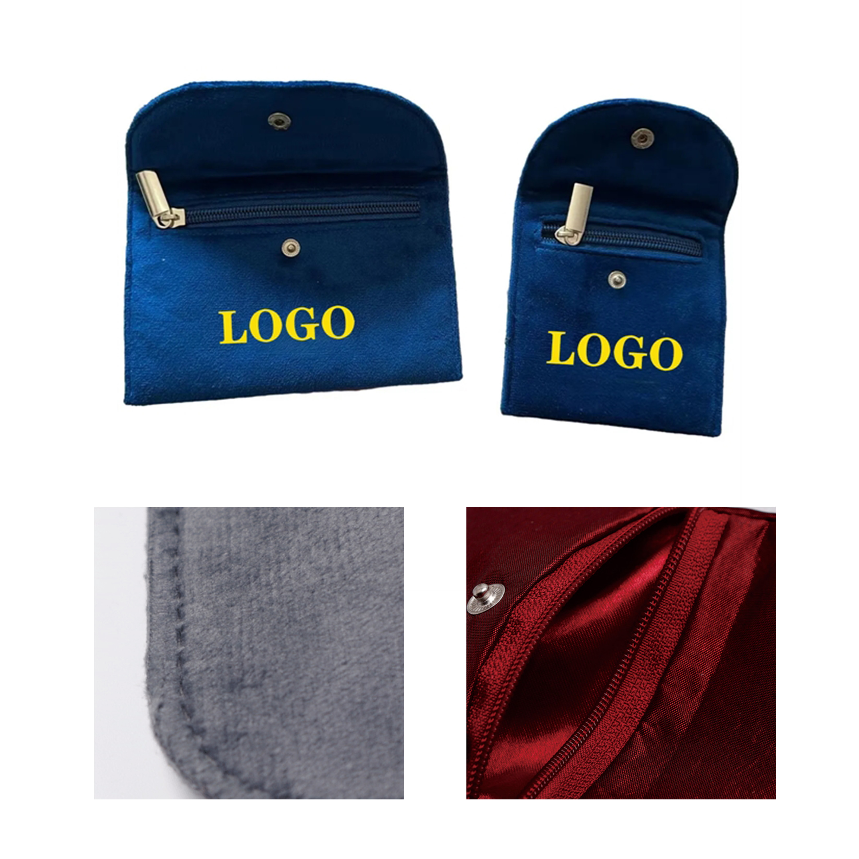 Stylish Velvet Fabric Jewelry Pouch Equipped with Zipper and Clasp 2