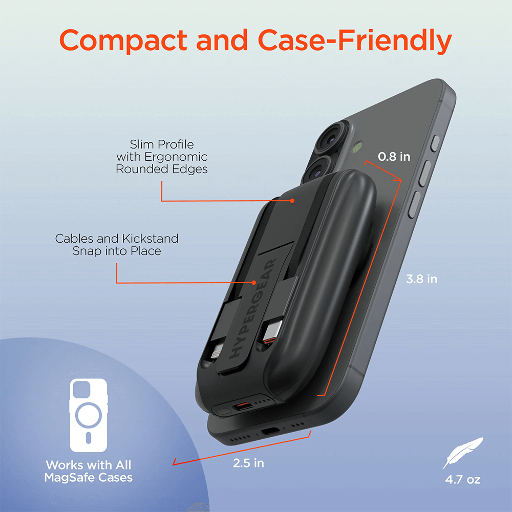 Hypergear 5,000mAh Mag Grip Go Magnetic Wireless Fast Charge Power Bank with Built-In Cables 20