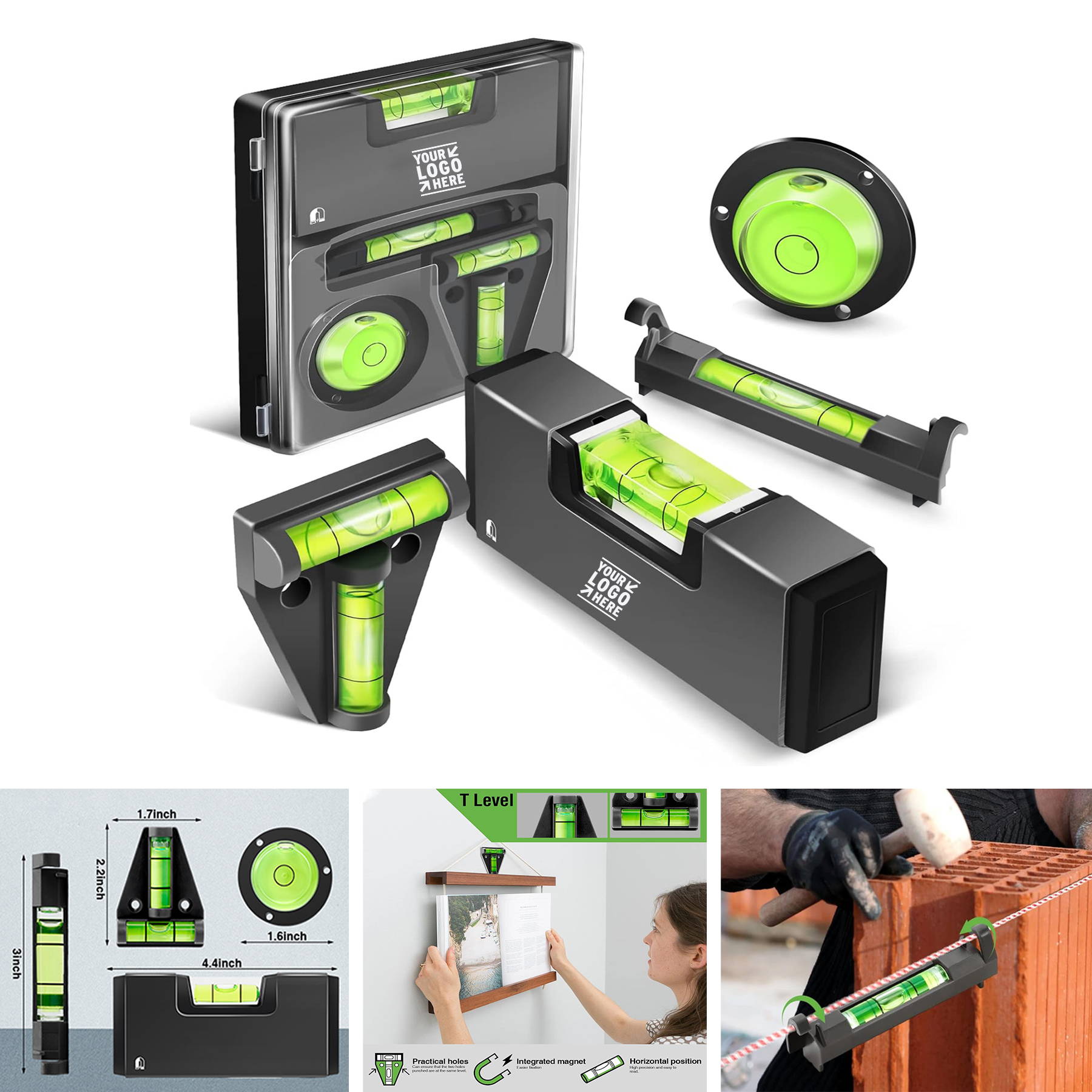 Mini Tool Set 4-In-1 Portable Small Bubble Magnetic Pocket T String Circular Level 2