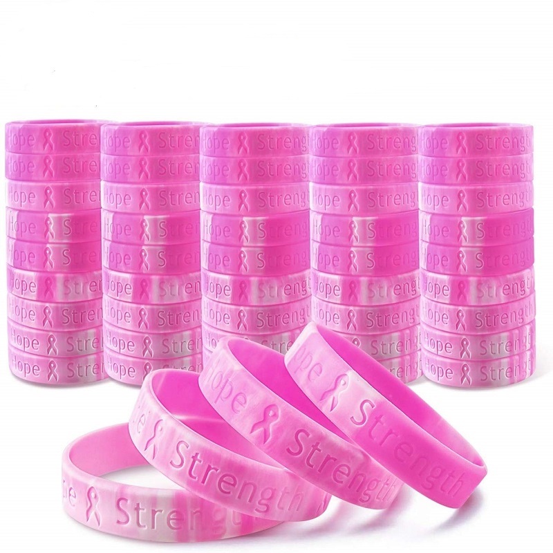 Breast Cancer Awareness Silicone Bracelet 1/2" 3