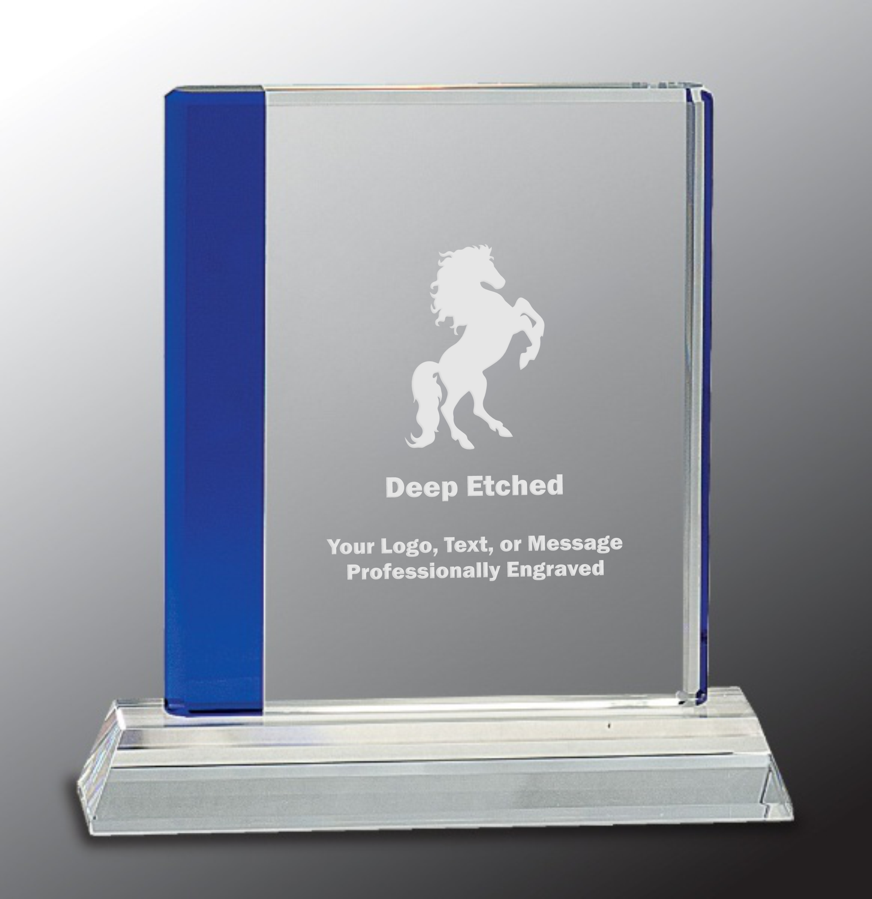 7 1/4" Blue Edge Crystal Award on Clear Base