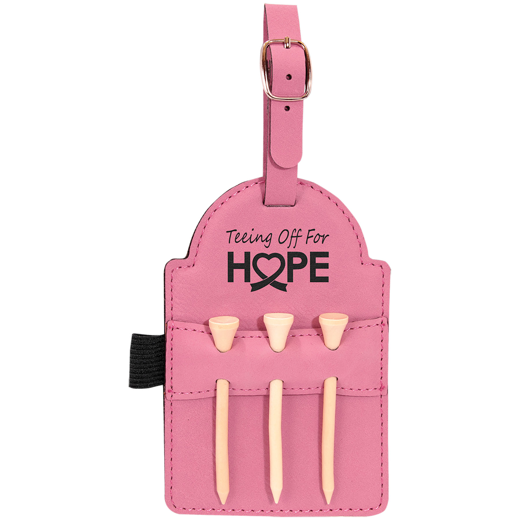 5" x 3 1/4" Pink Leatherette Golf Bag Tag with 3 Wooden Tees 2
