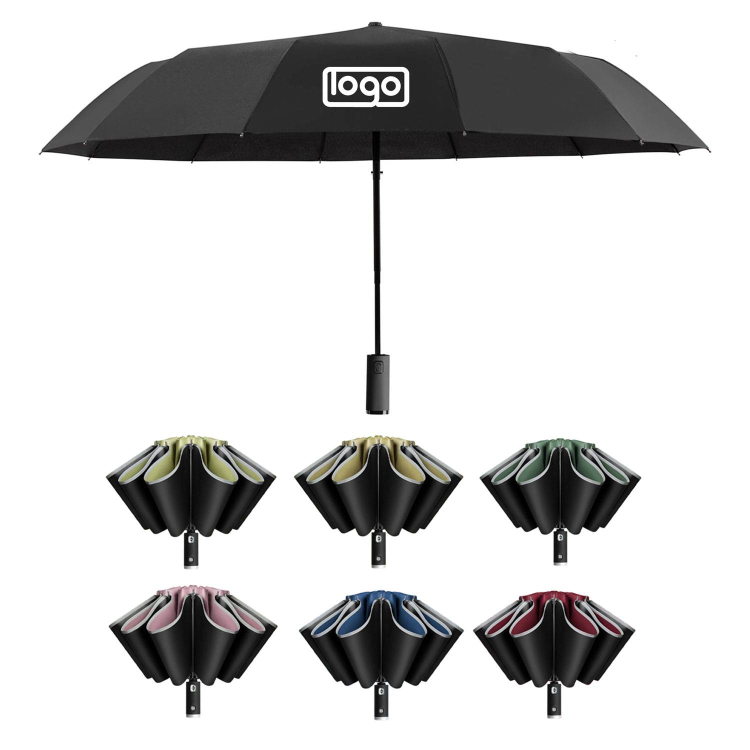 41.3in Auto-Folding LED UV Umbrella w/ Reflective Strips