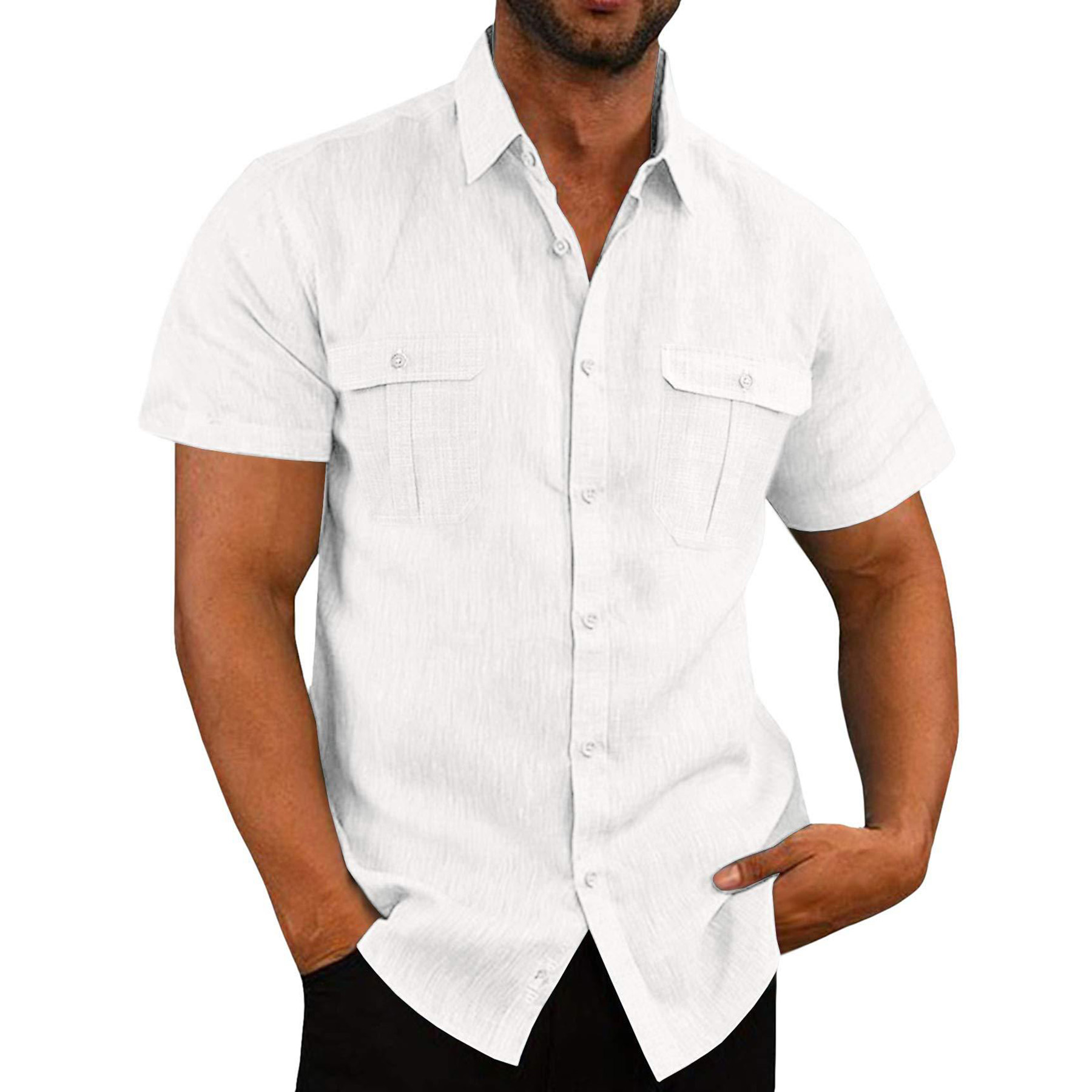 Mens Short Sleeve Classic Shirts Fishing Casual 9