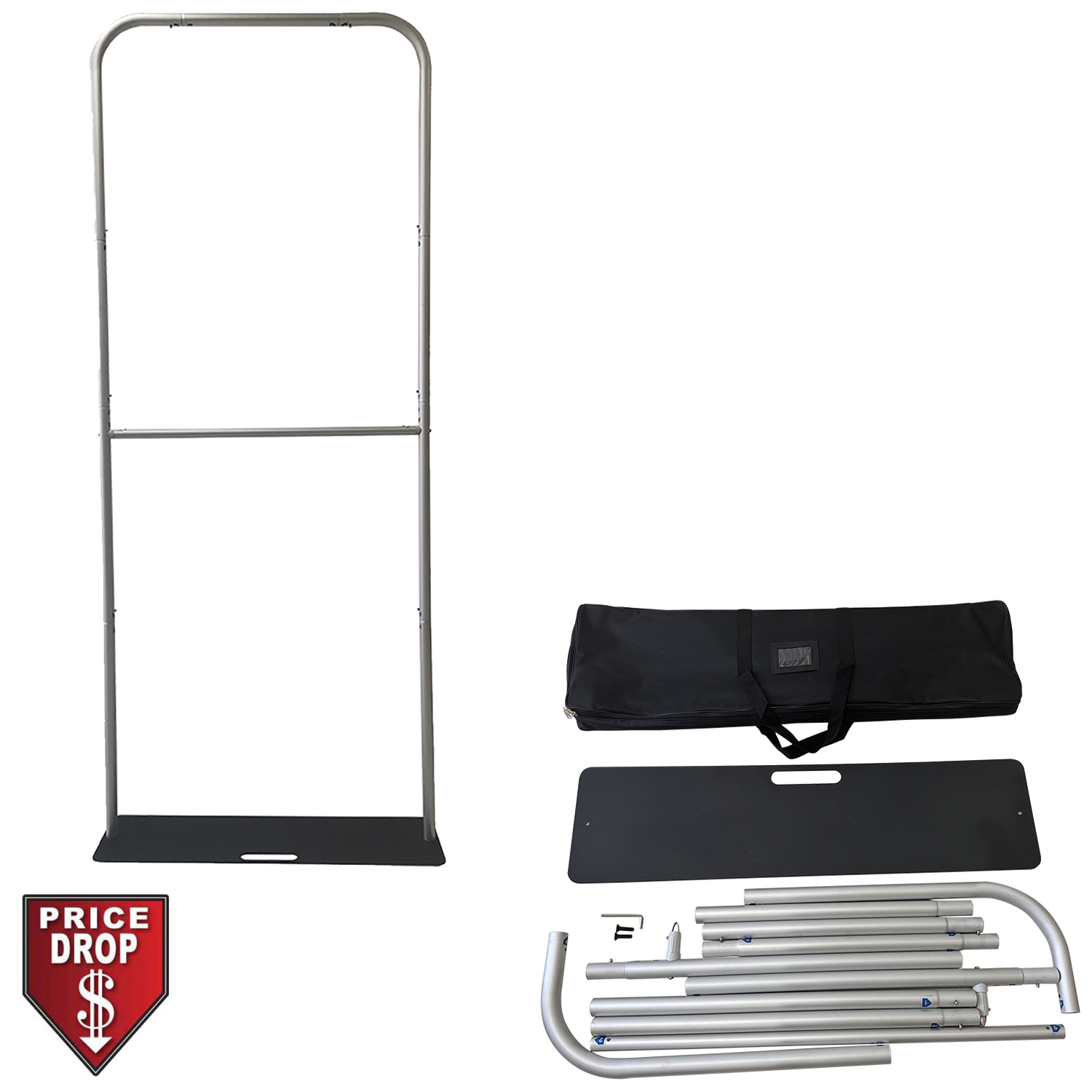 3'W x 90"H EuroFit Banner Hardware Only, Frame with Steel Base and Carry Case, Graphics not included 7