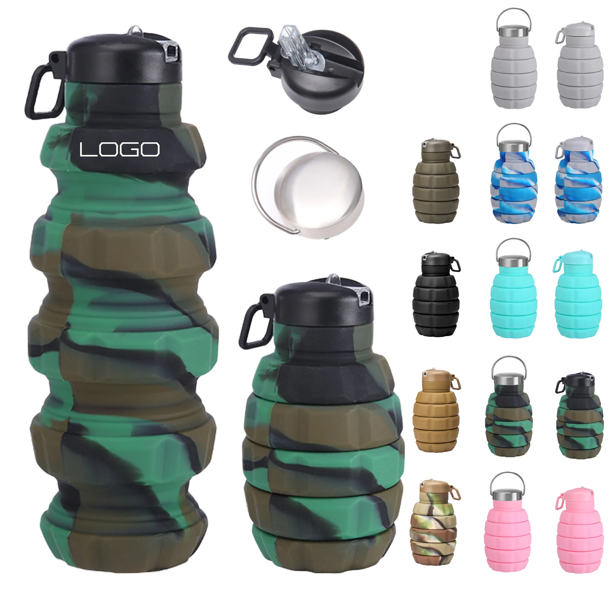 MOQ50 17oz Foldable Camouflage Grenade-shaped Water Bottle 2