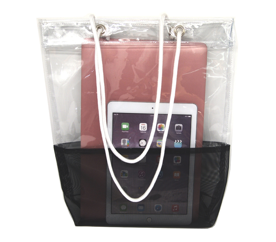 Clear PVC Transparent Tote Bag with Bottom Black Net 1