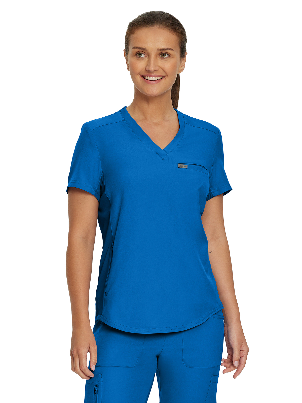 Landau - Forward - Women's Two-Pocket Shirttail Hemline V-Neck Top 46