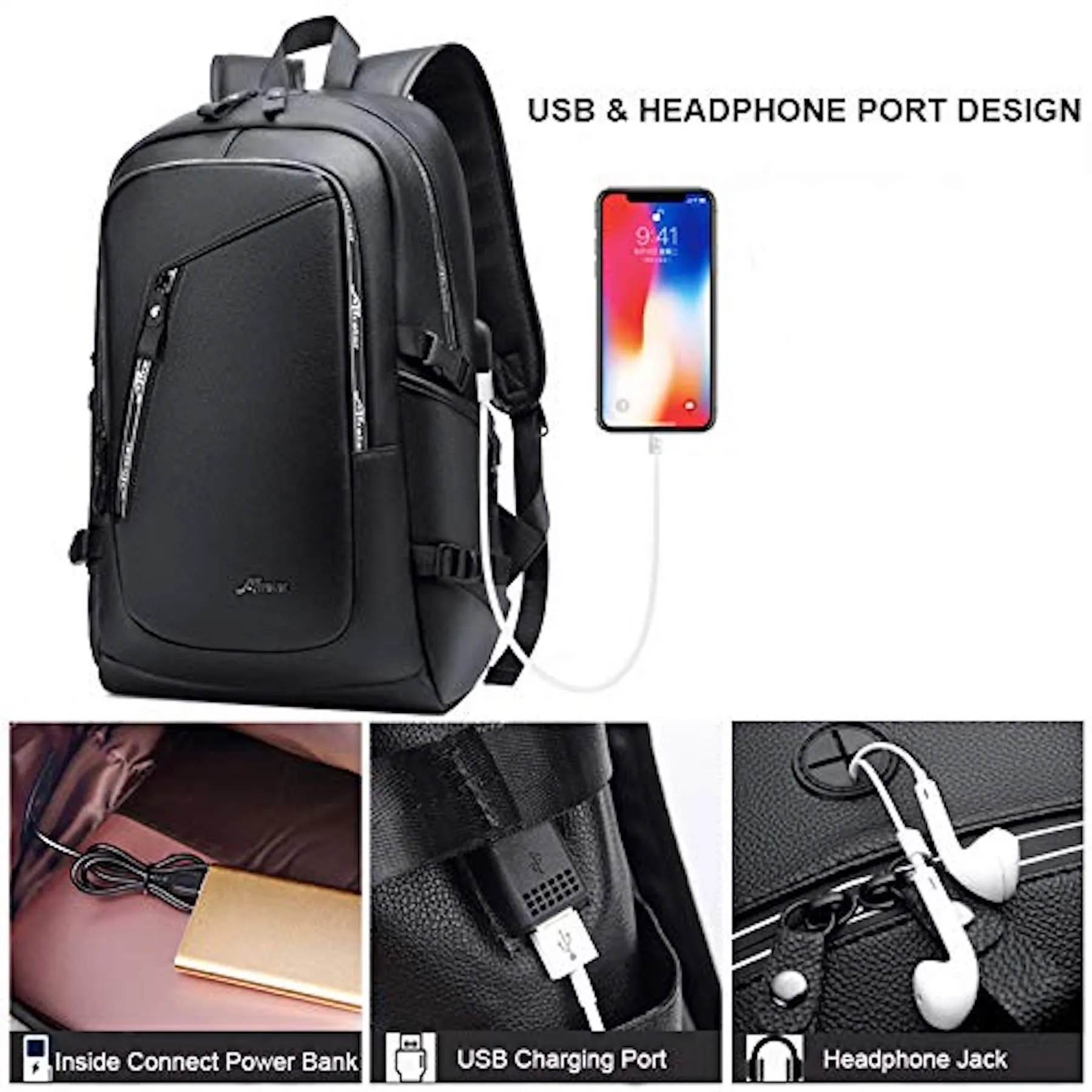 PU Vintage Travel Daypacks USB Charging Port 15.6" Laptop 8