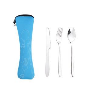 3 In 1 Flatware Stainless Steel Knife Fork Spoon Set With Pouch 5