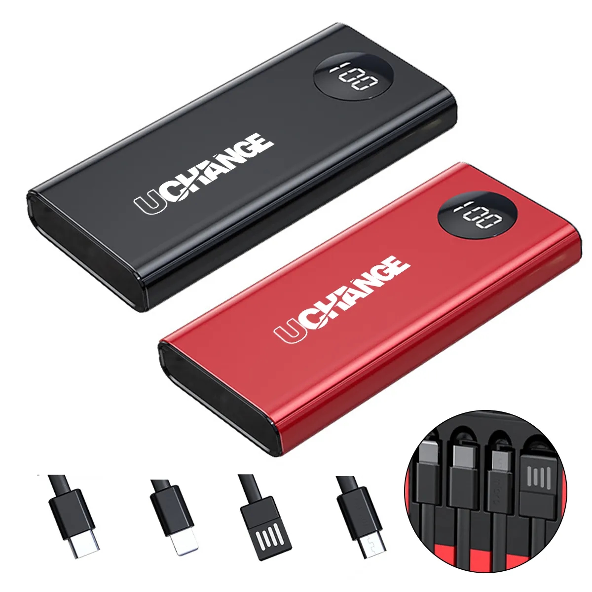 Slim Power Bank with Integrated Charging Cables 12