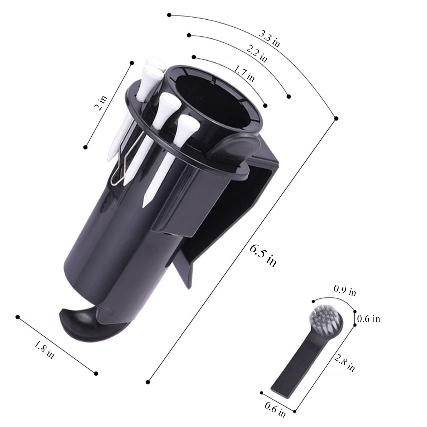 3 in 1 ABS 3-Ball Golf Holder w/ Tees Nylon Brush 4