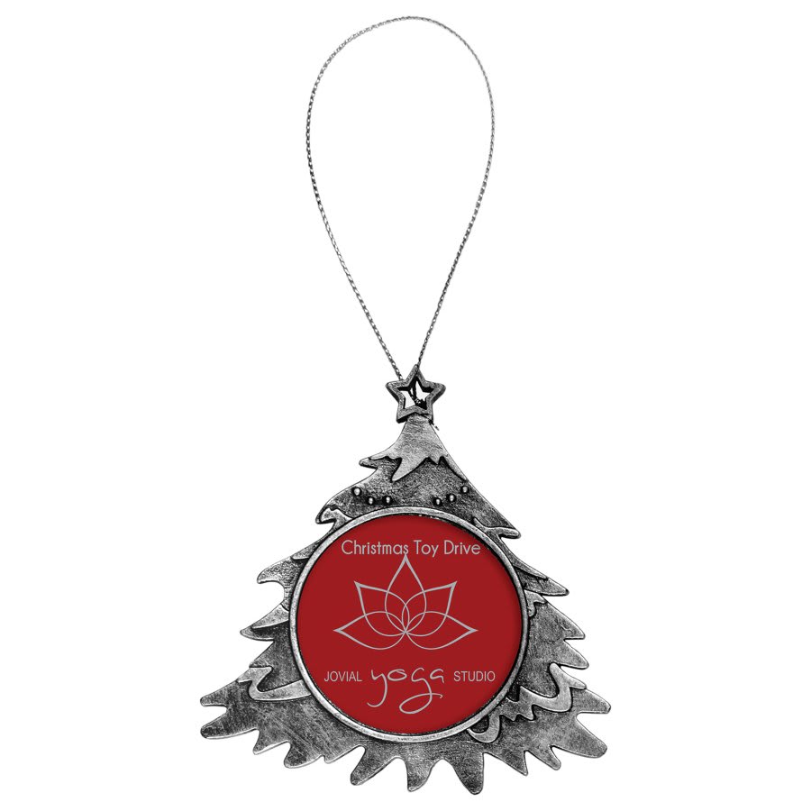 4" Antique Silver Tree Ornament with 2" Insert Holder & Silver String (Insert Not Included) 2