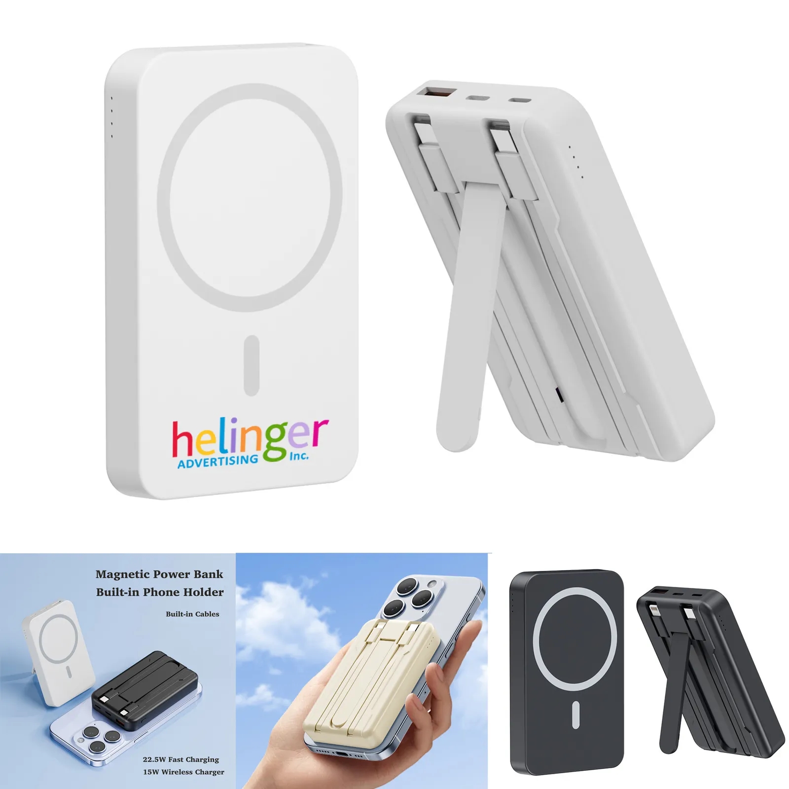 10000mAh Magnetic Power Bank with Stand & Built-in Cables 9