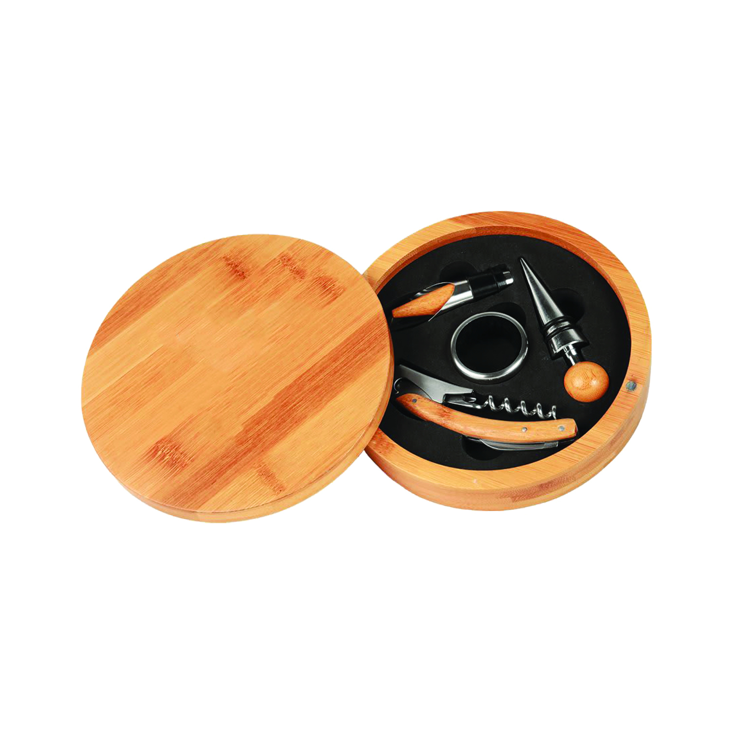 6" Round Bamboo 4-Piece Wine Tool Set 4