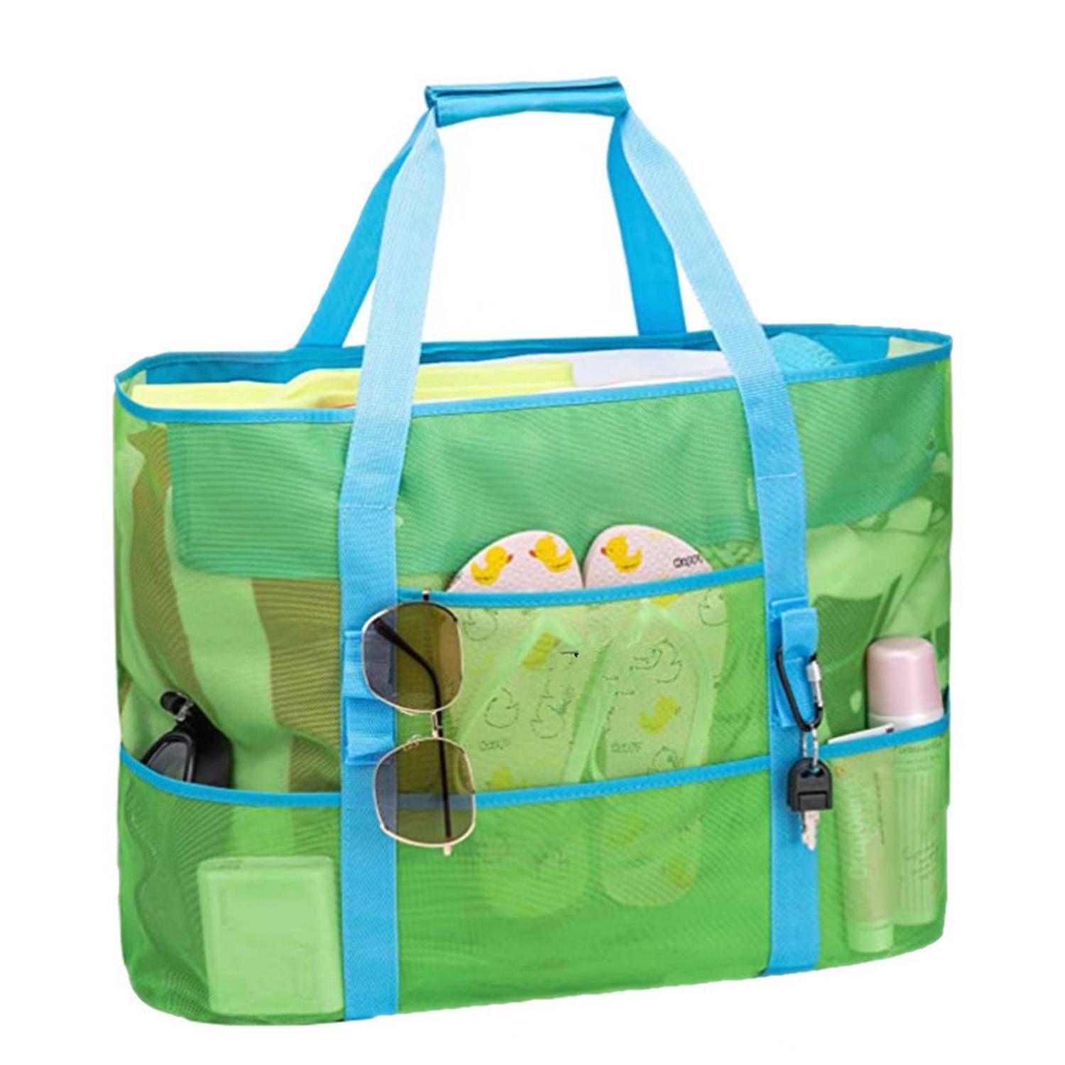 Large Mesh Nylon Beach Tote Bag w/ Pockets for Travel 7