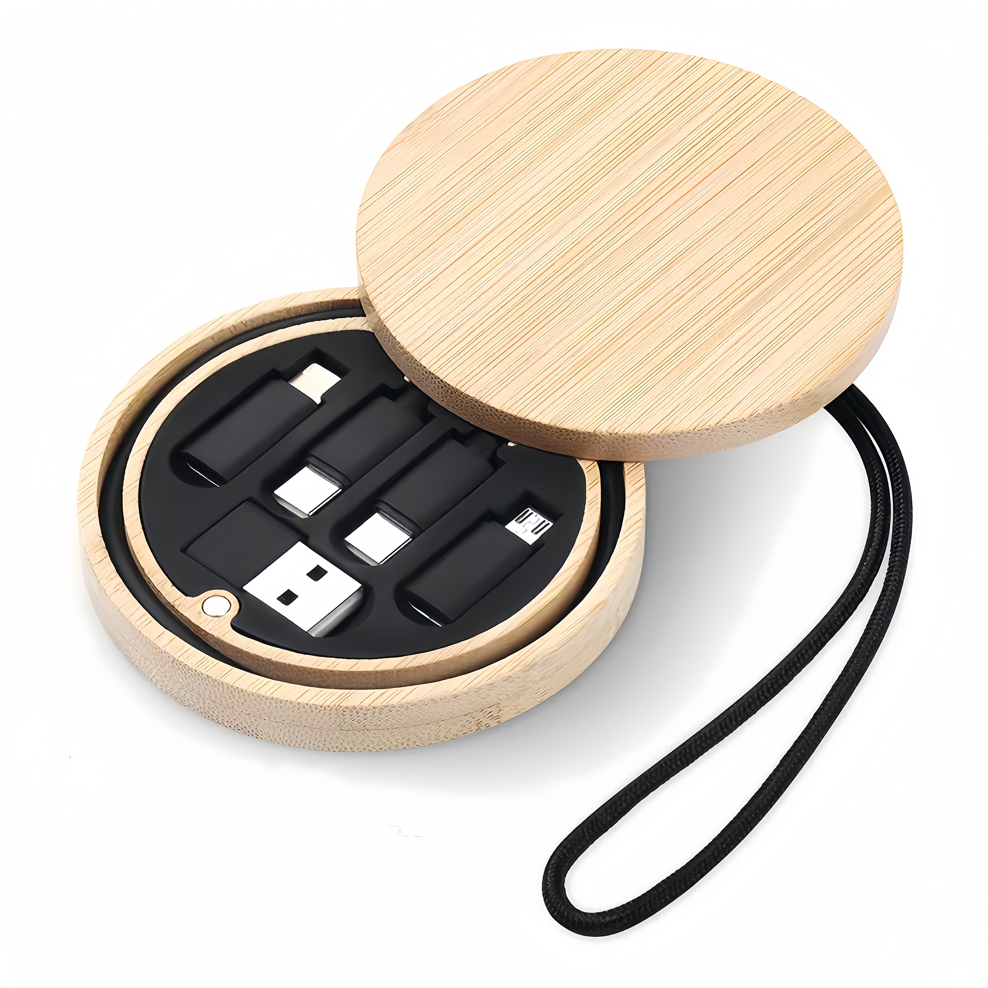 Bamboo Convenient Portable Data Cable Organizer Box 4