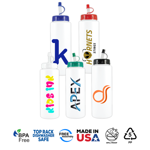 Sports Bottle with Push Spout - Plastic 32 oz 2