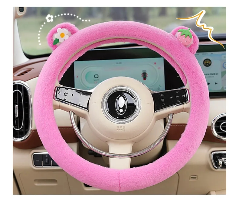Soft Faux Wool Winter Car Stretch-On Steering Wheel Cover 4