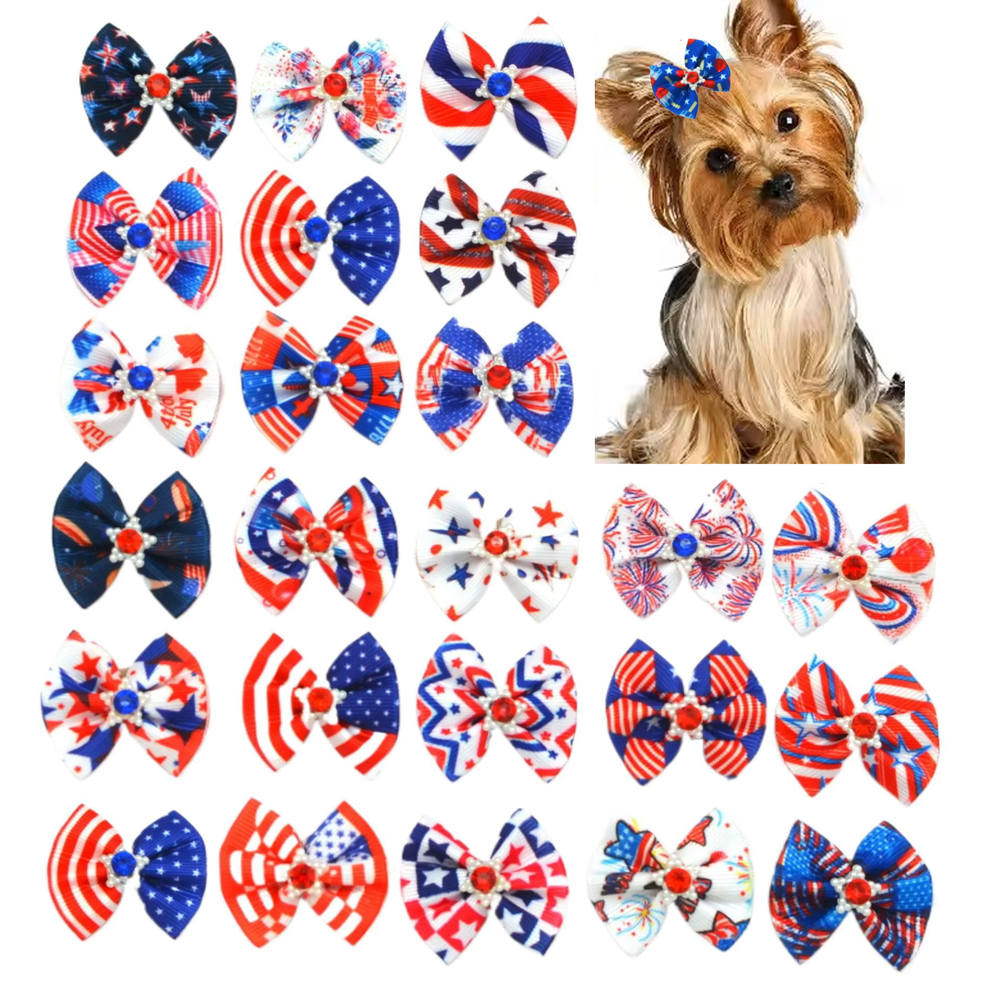 Patriotic Independence Day Puppy Hair Bows 2